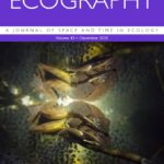 Cover of the December 2020 issue of the cover of Ecography Journal featuring breeding wood frogs.