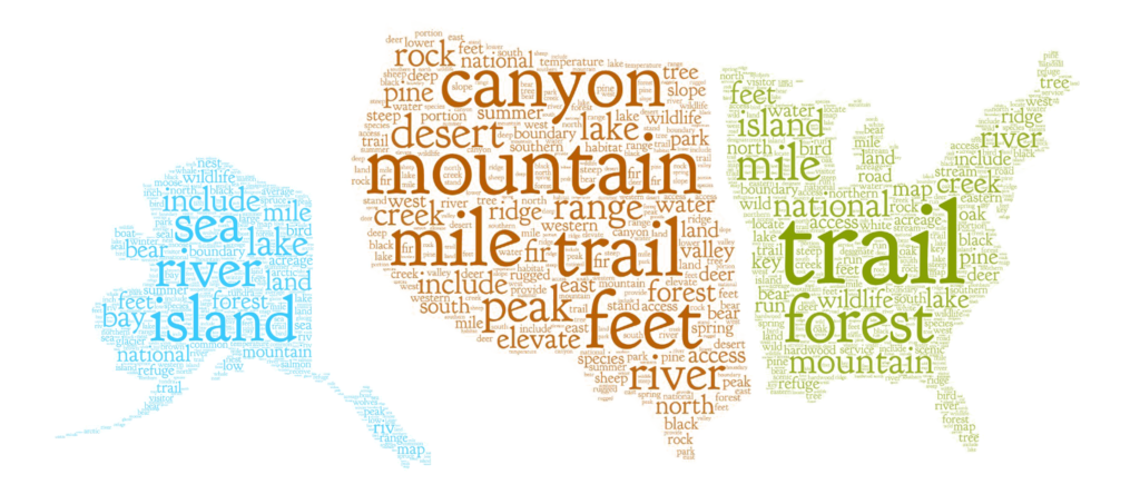 Wordclouds for Alaska, West, and East regions.